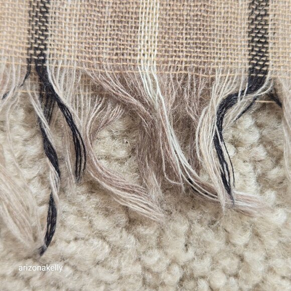 Wool Lightweight Tan Plaid Scarf - Picture 4 of 14